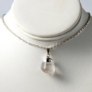 Polished Clear Quartz Natural Crystal Fashion Necklace Pendant and Chain Gem